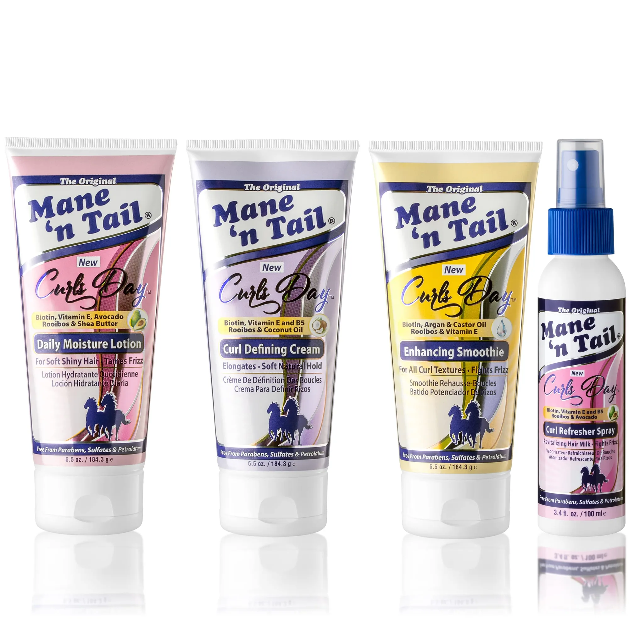 Curls Day Set with Daily Moisture, Curl Defining, Enhancing Smoothie & Refresher Spray (4-Pack)