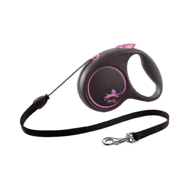 Flexi Black Design Retractable Lead Medium Cord 5m Pink
