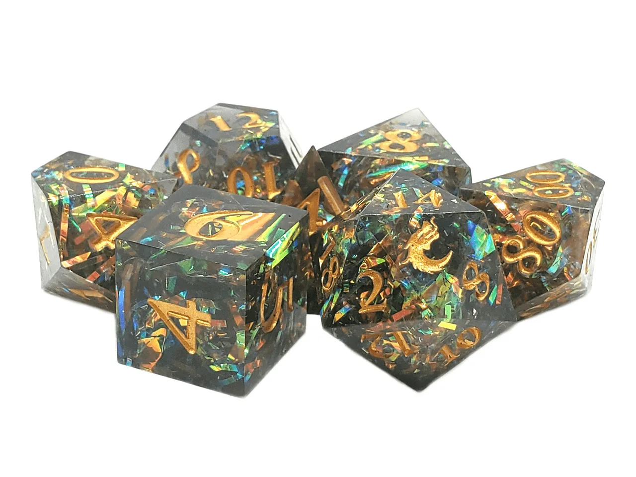 Old School Dice: Sharp Edged 7-Piece Dice Set - Citrine Blast