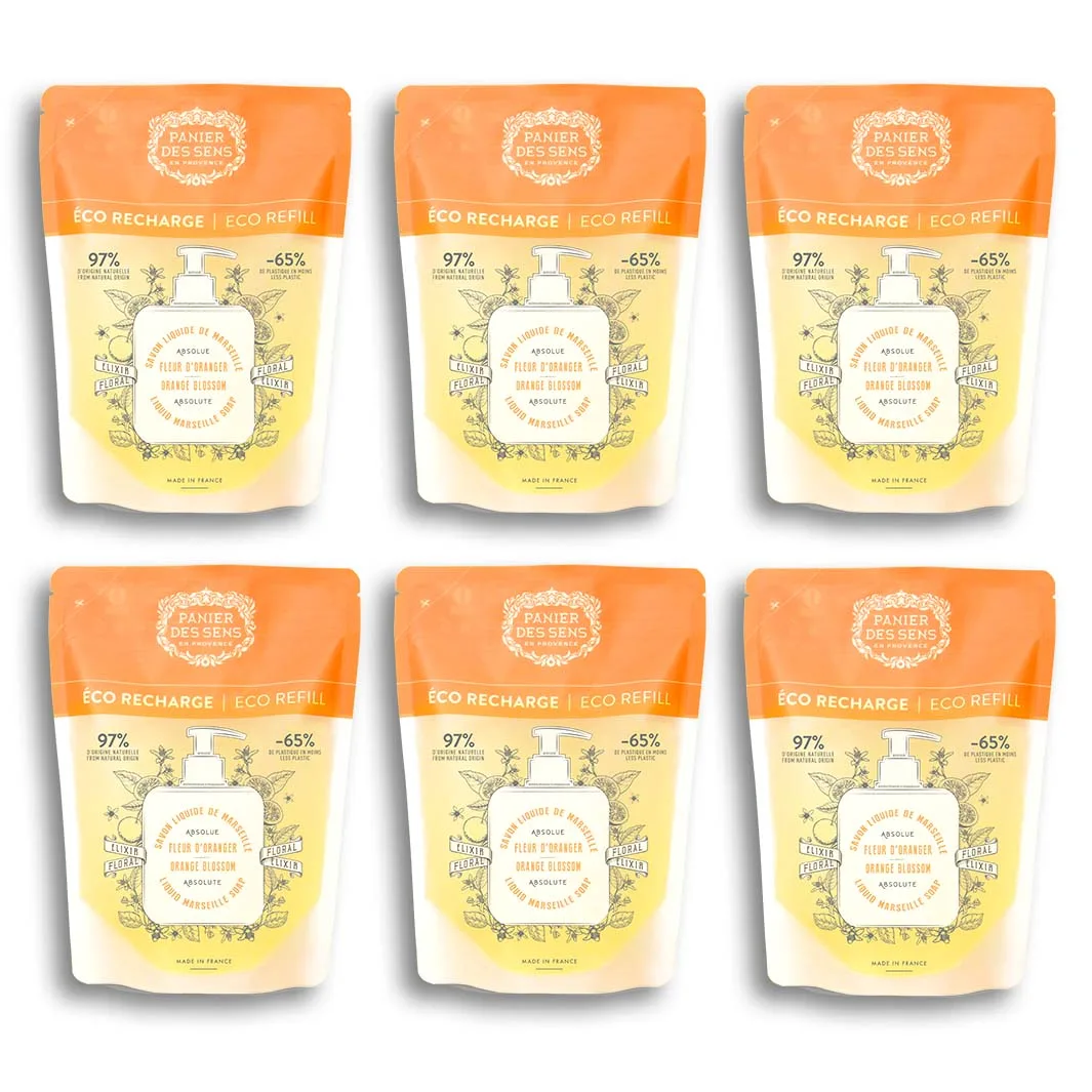 Pack de 6 recharges savon liquide de Marseille - Fleur d'Oranger 6x500ml