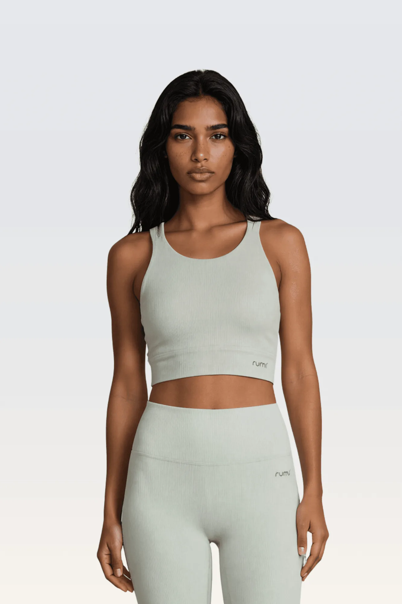 W Sun Rib Träger-Crop-Top Sport-BH - Pfauenlicht