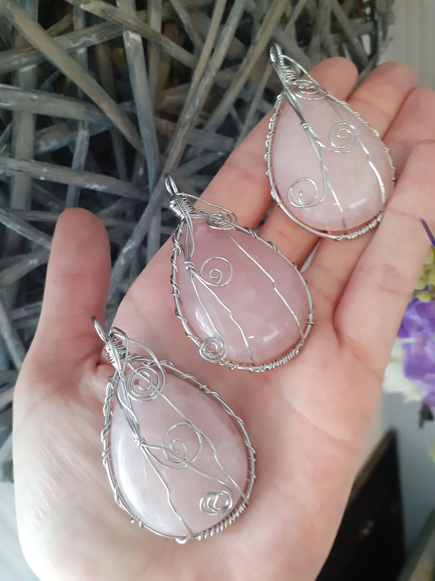 Large Rose Quartz Wire Wrap Pendant
