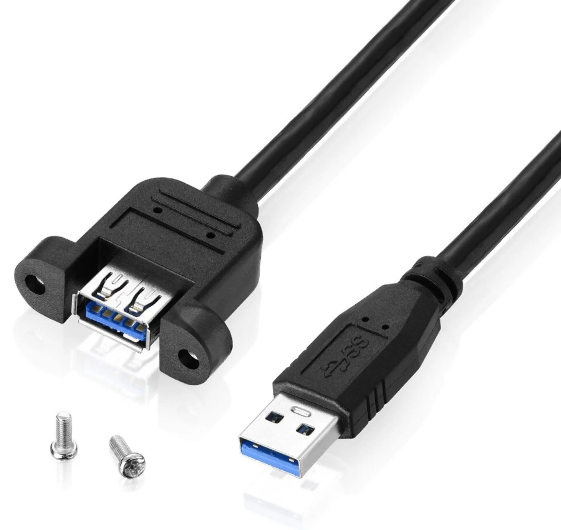 USB 3.0 Type A Male to Type A Female Panel Mount Extension Cable 0.5m (With Screws)