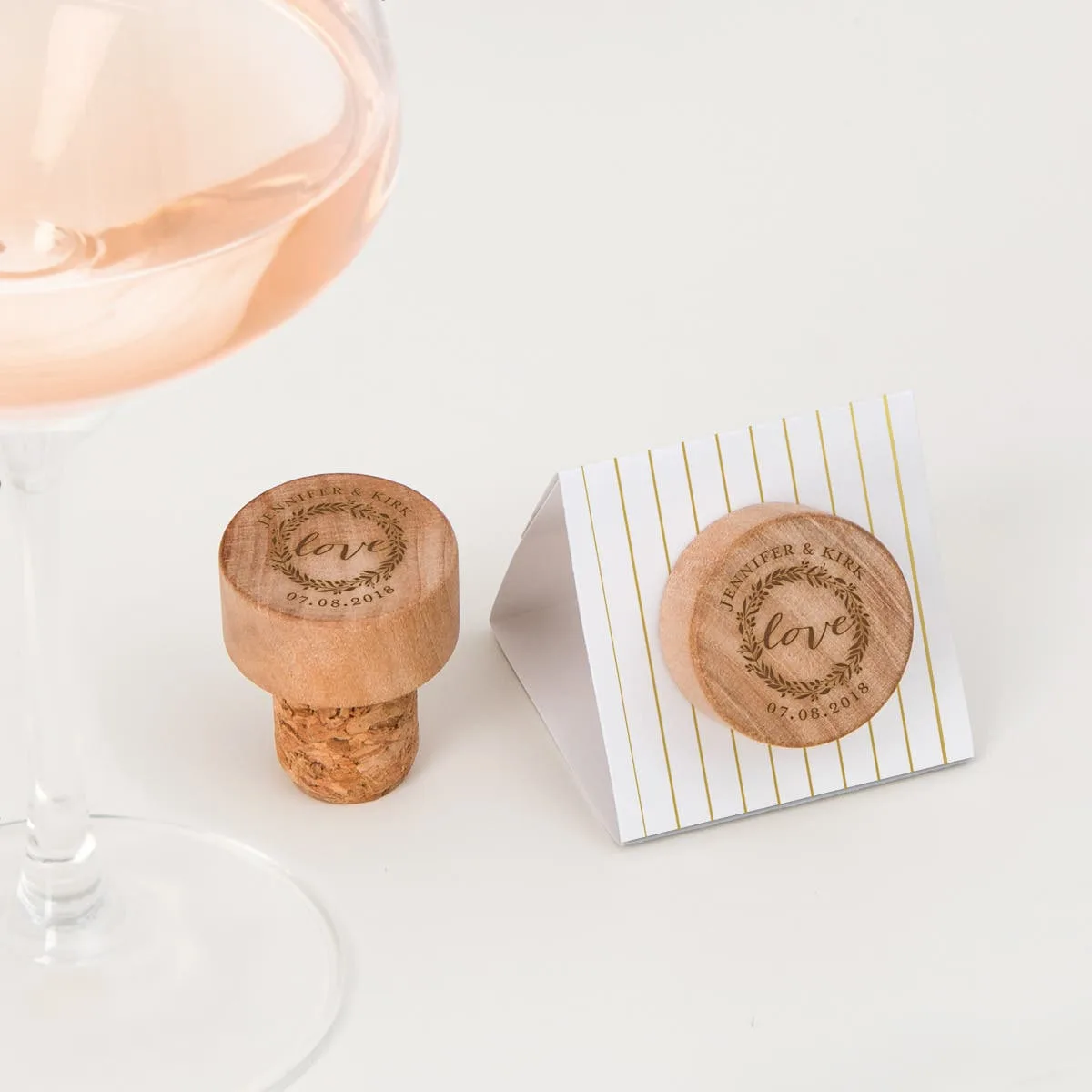 Custom Engraved Reusable Wooden Bottle Stopper - Love Wreath
