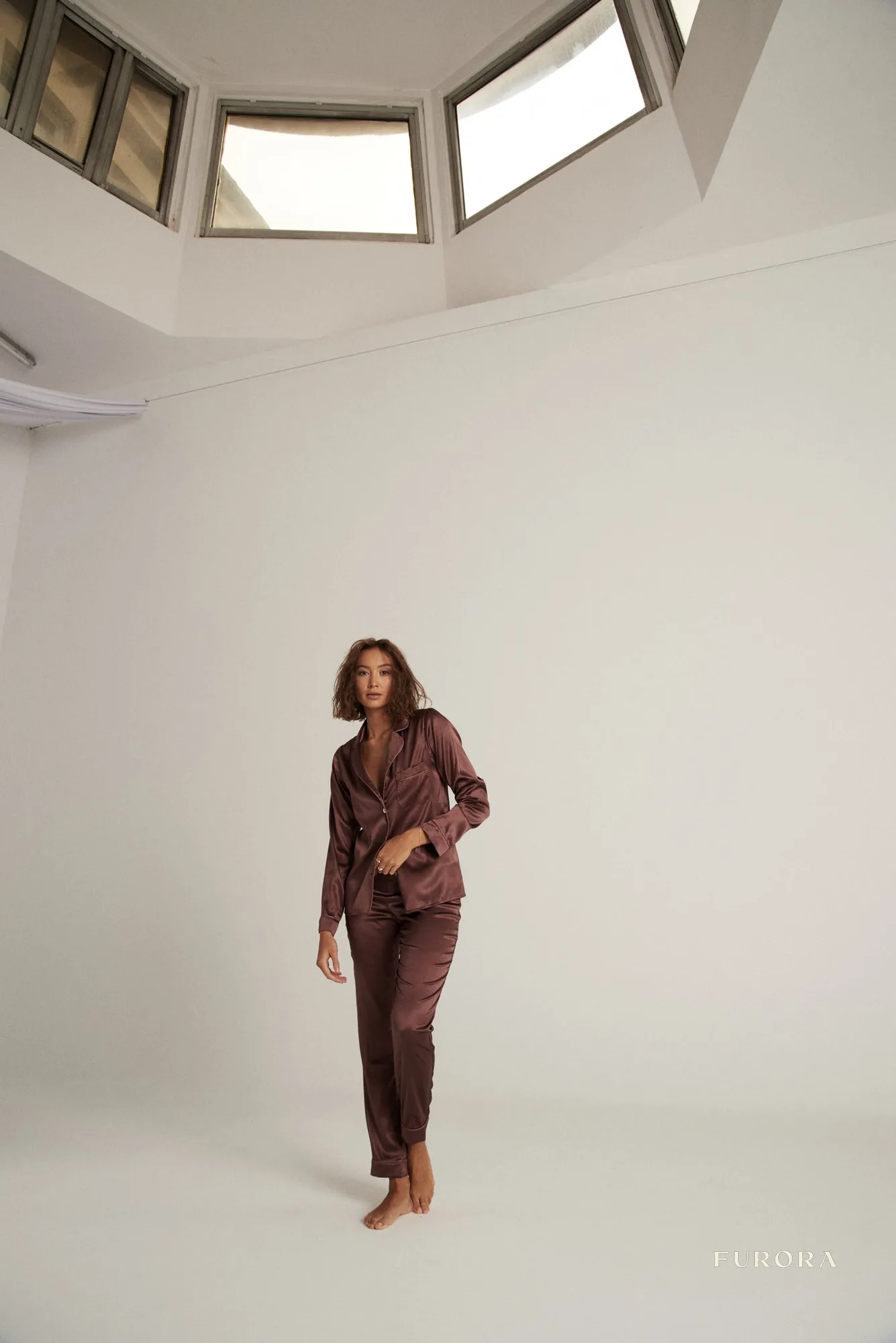 Pijama de seda Aurora Marron