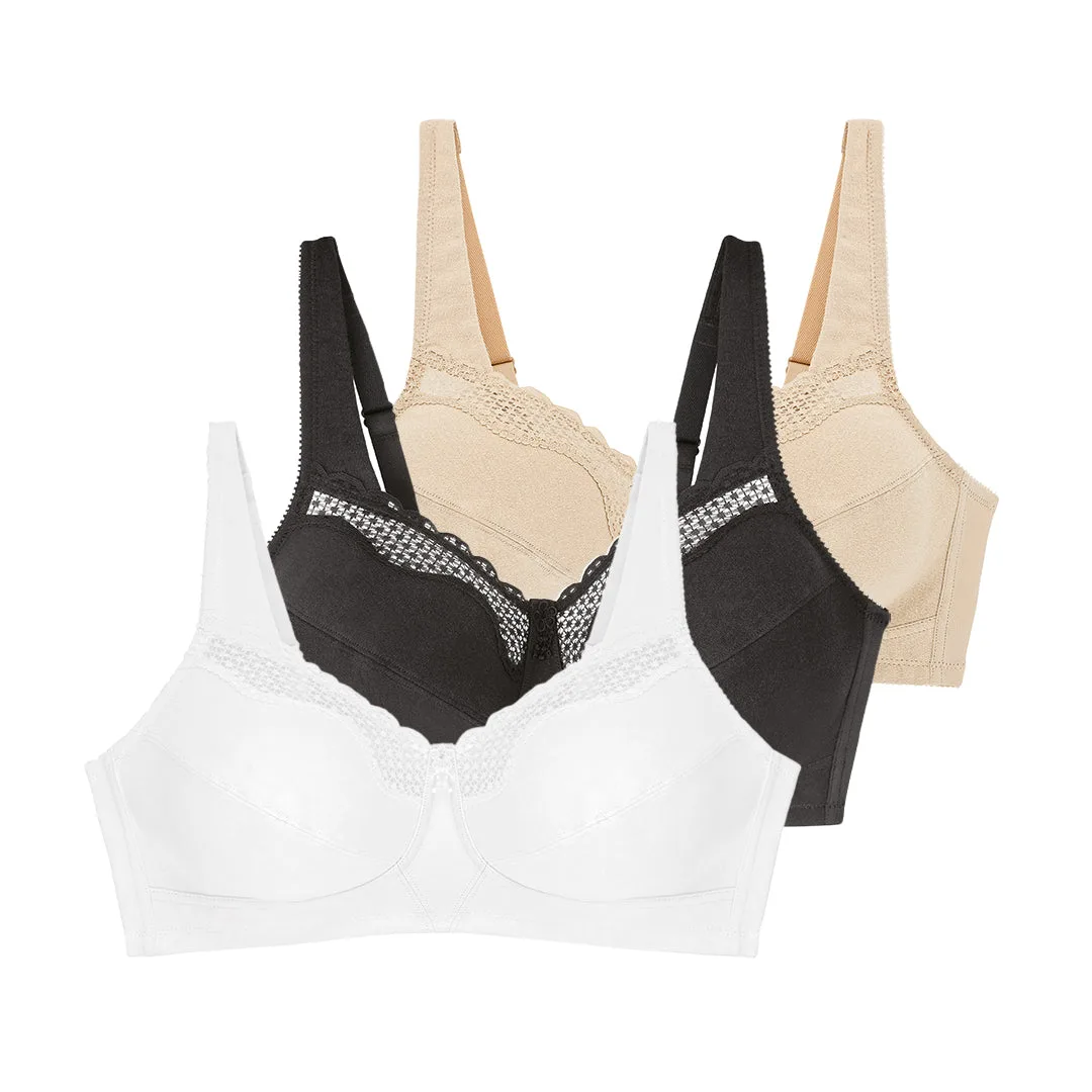 Lotto di tre reggiseni senza ferretto Cotton confort bianco, nude e nero