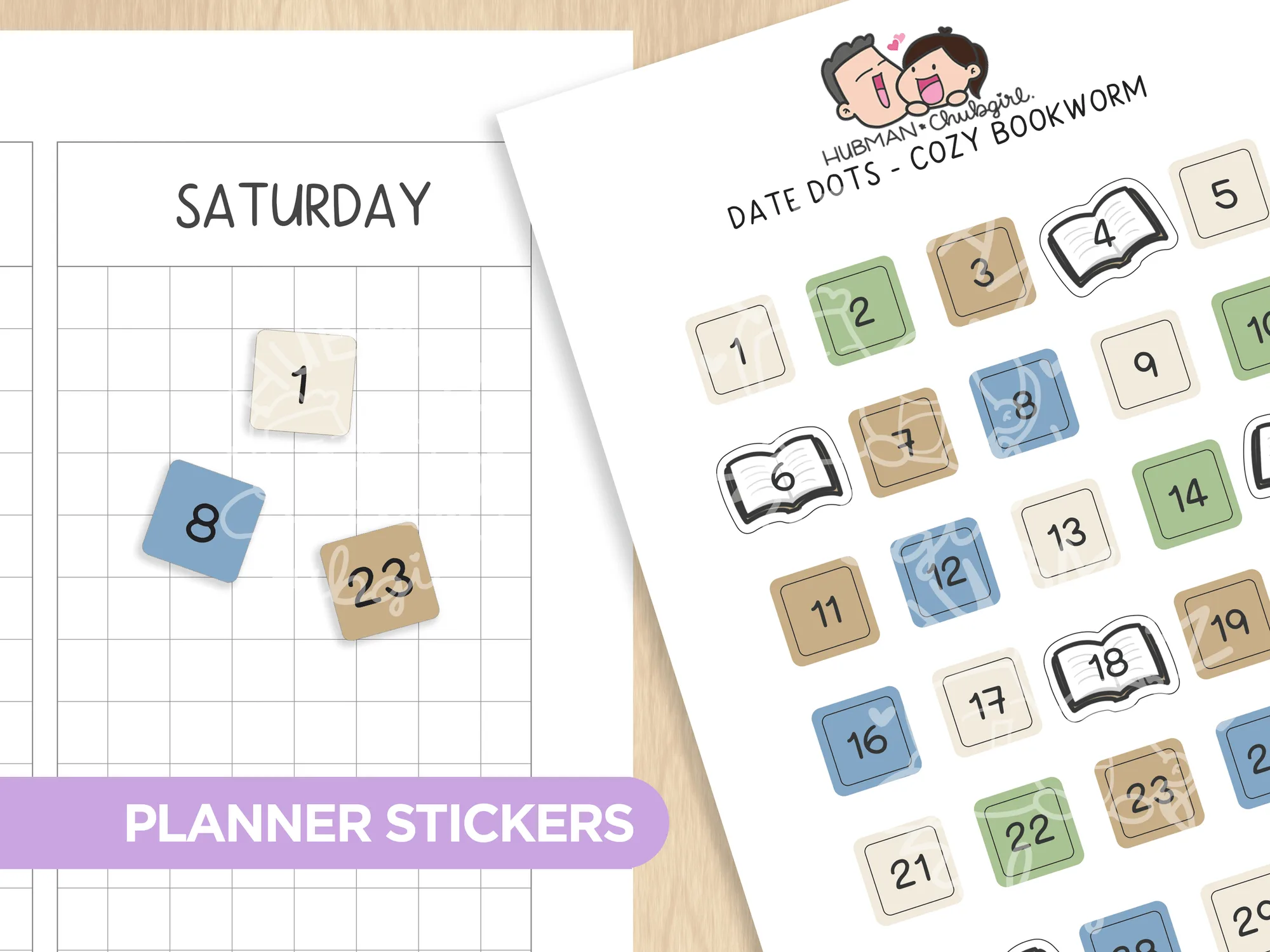Date Dots - Cozy Bookworm Planner Stickers