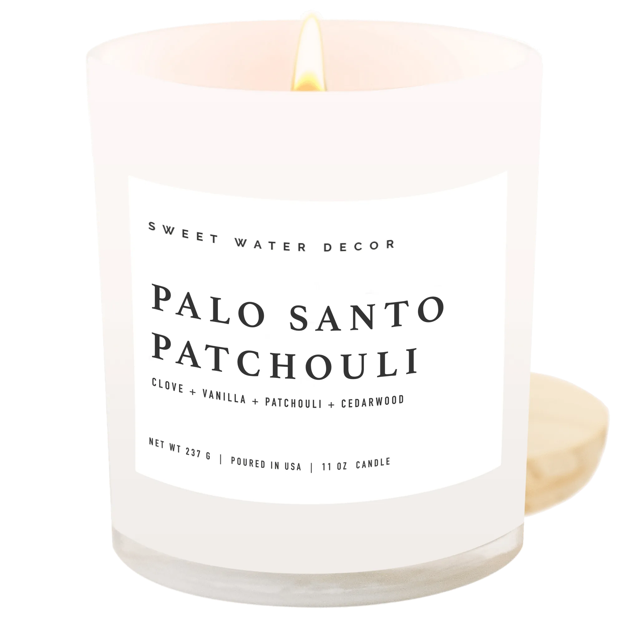 Palo Santo Patchouli Soy Candle - White Jar - 11 oz