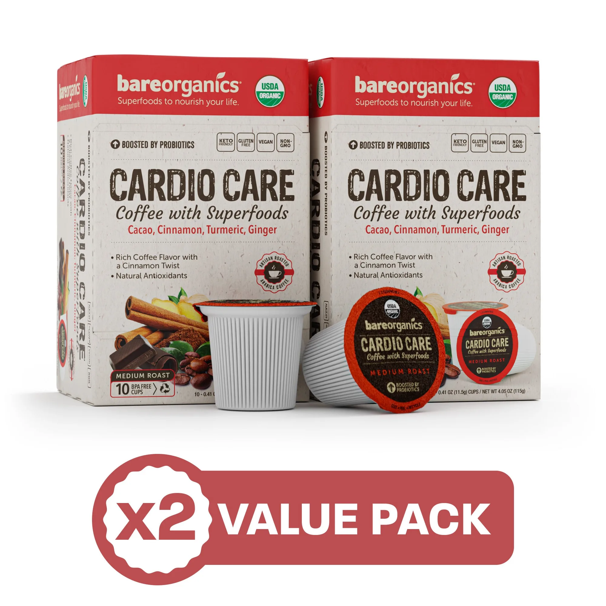 Biologische Cardio Care-koffie met superfoods bundel (20 cups voor eenmalig gebruik)