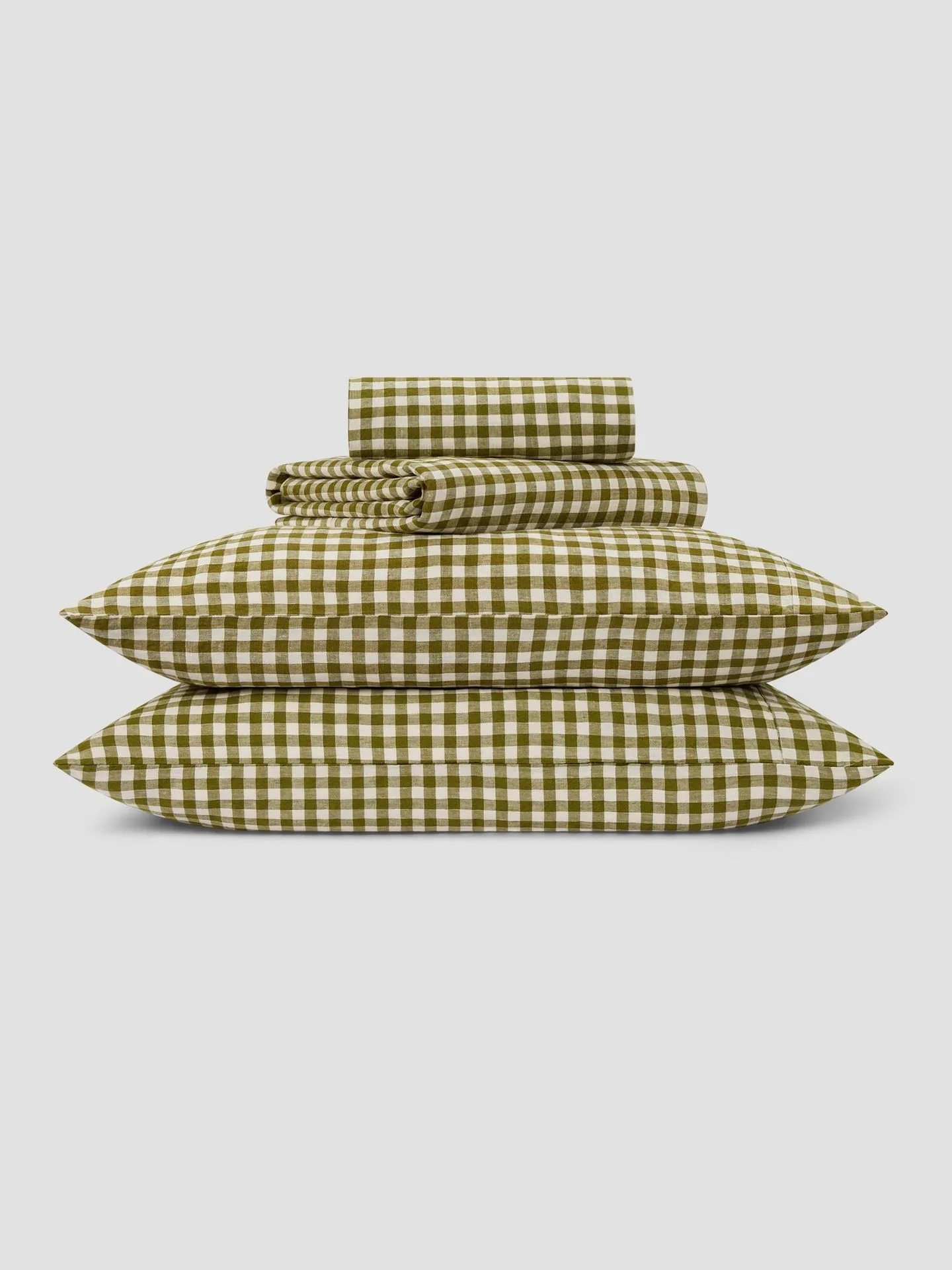 Botanical Green Gingham Linen Blend Sheet Set