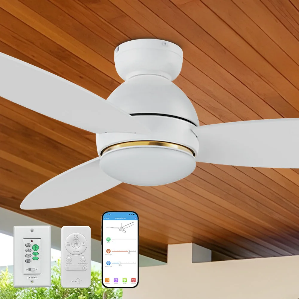 مروحة ذكية بريتون II منخفضة الارتفاع للاستخدام الخارجي/الداخلي مع إضاءة LED وجهاز تحكم عن بعد 48 بوصة