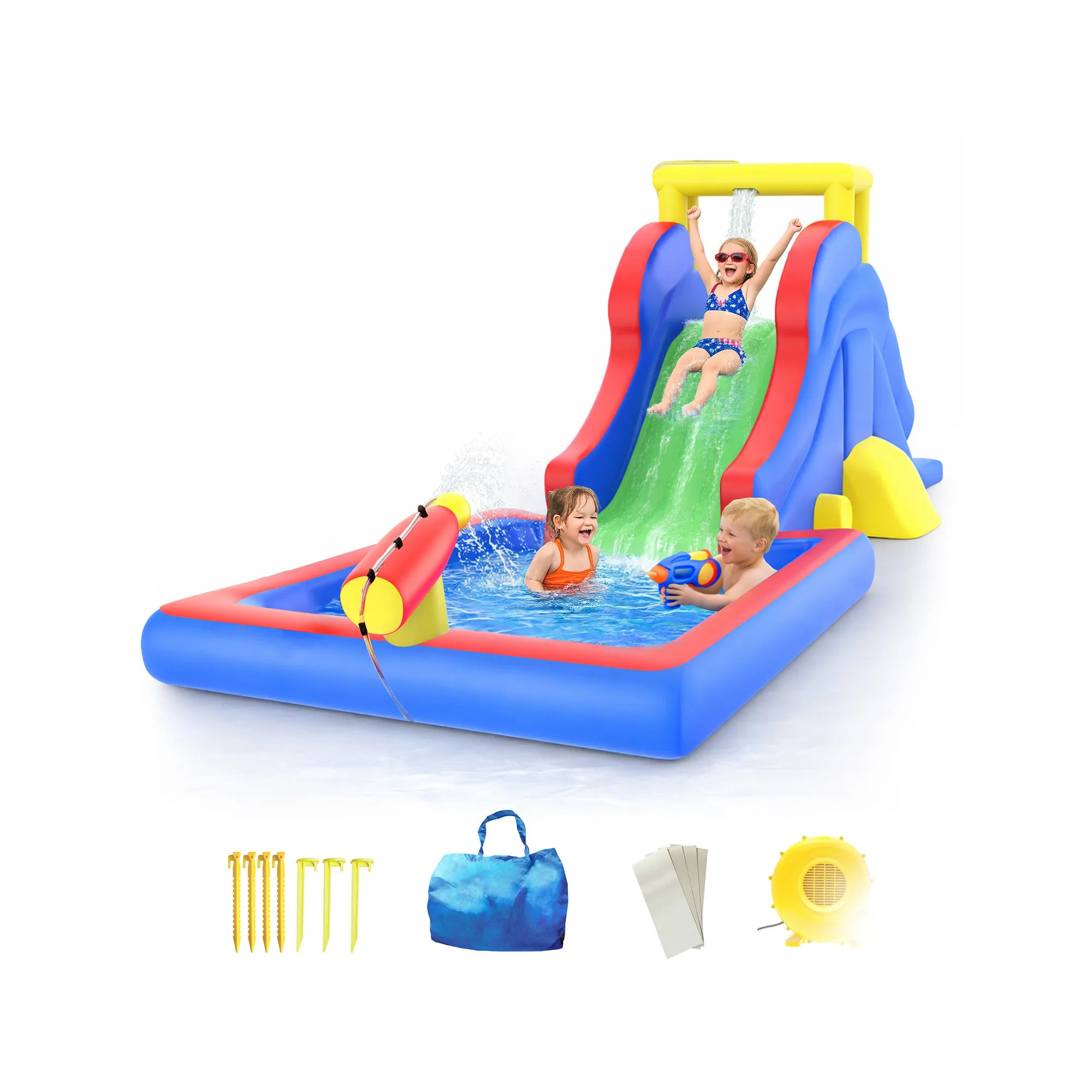 PicassoTiles Inflatable Water Slide Bounce House w/ Pool Area
