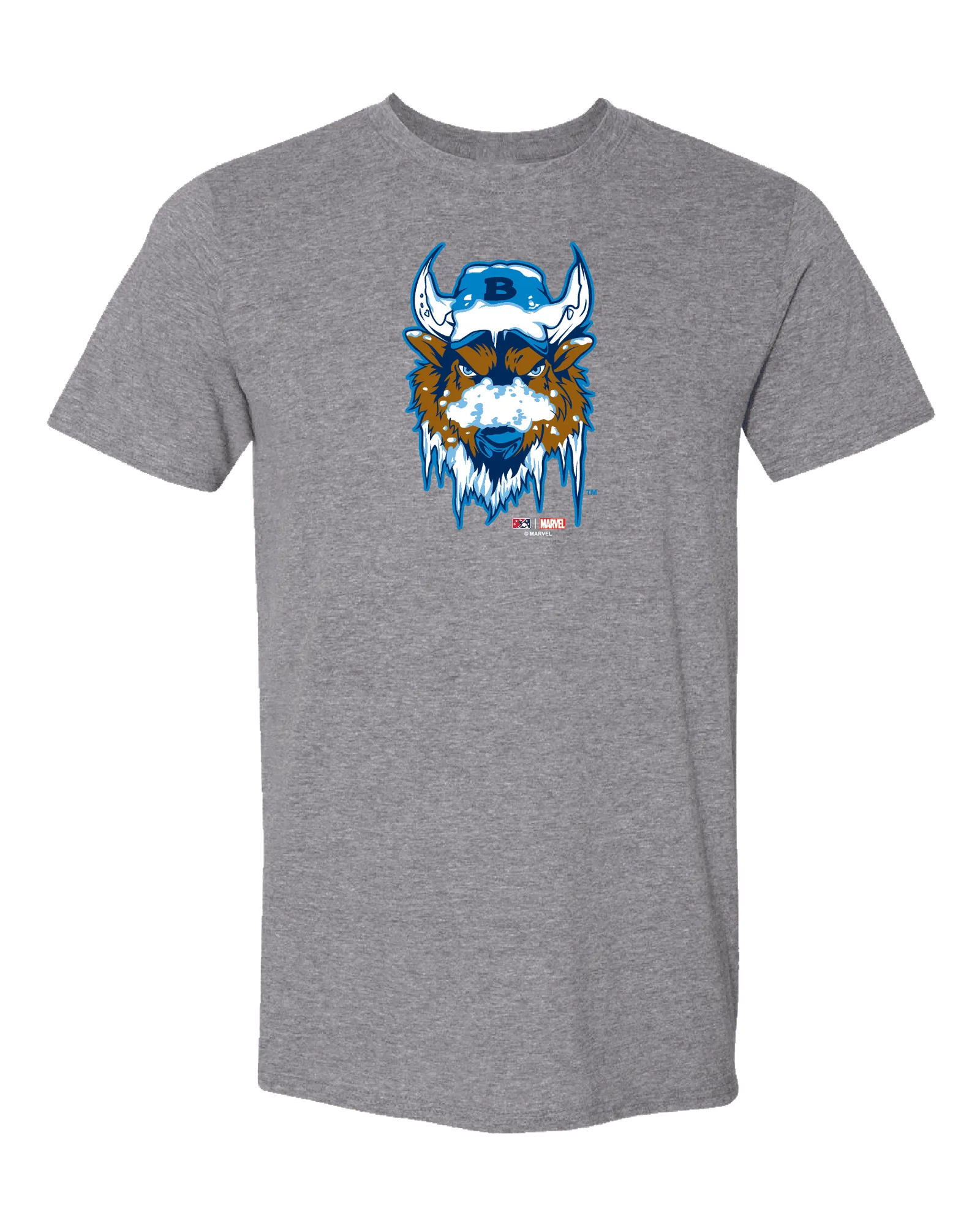 Buffalo Bisons Marvel's Defenders of the Diamond Heather Graphite Primary Tee