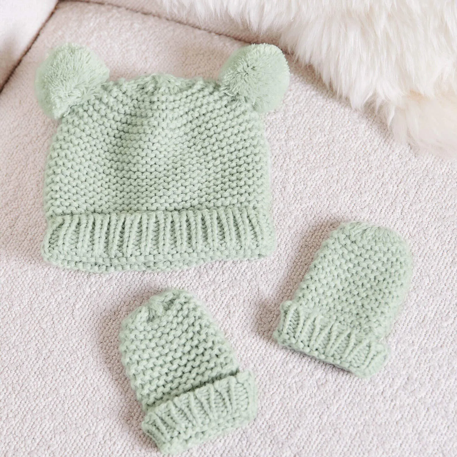 Katie Loxton Light Sage Baby Hat & Mittens Set