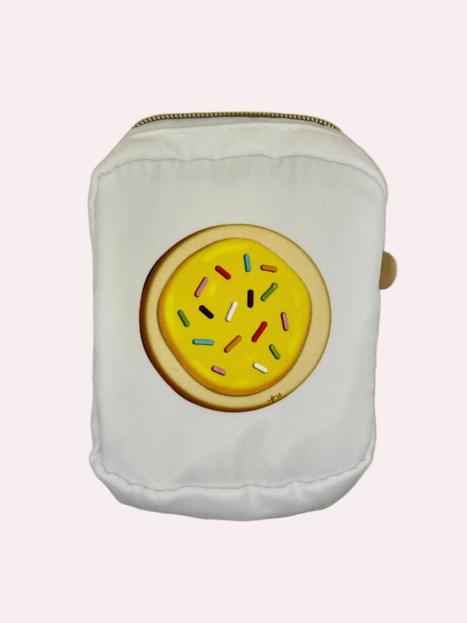 Frosted Lemon Confetti Cookie Mini Zipper Pouch – Crisp White Cosmetic & Accessory Bag