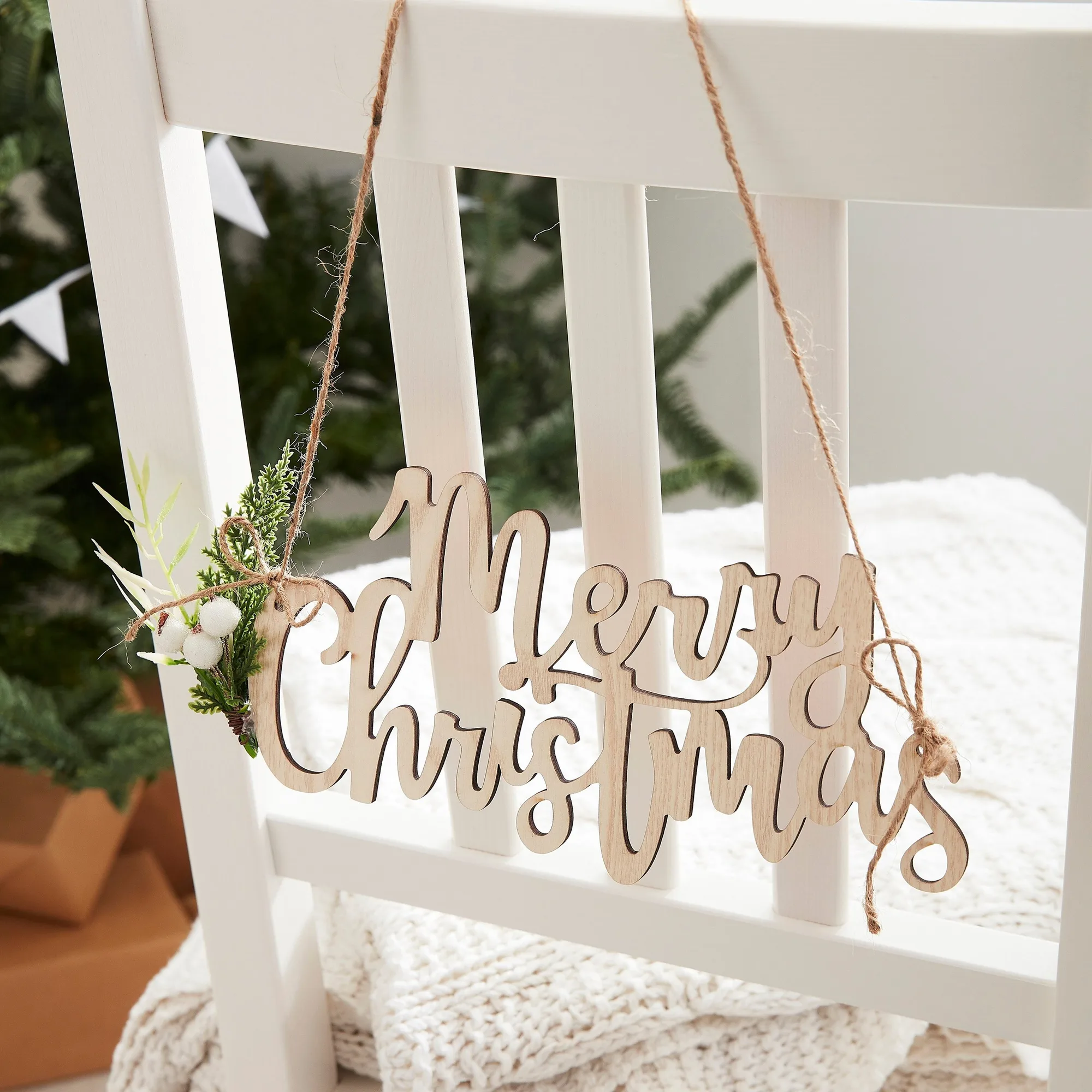 Decorações de Cadeira de Natal em Madeira Merry Christmas - Embalagem de 5