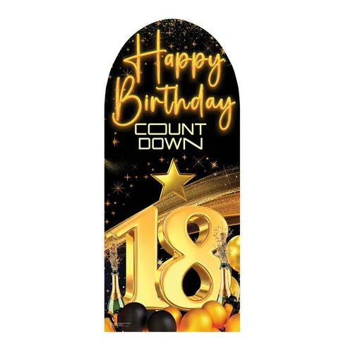 Happy Birthday Black Gold Countdown 18th Birthday Single Backdrop Cardboard Cutout 185cm