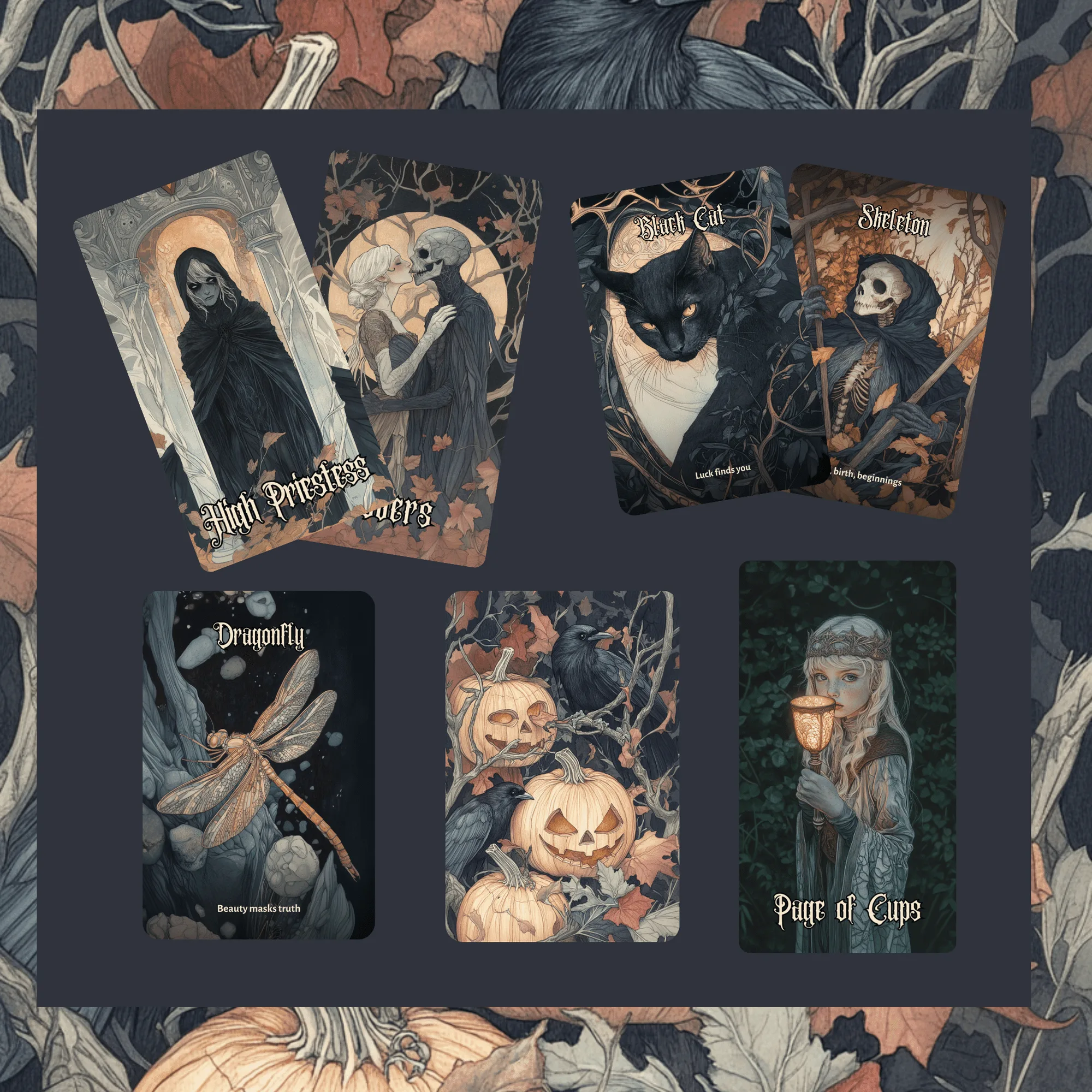 Pack Hallowmere Tarot & Oráculo 🕸️ Un conjunto de 2 mazos embrujados para lecturas bañadas en luz de velas y tristeza victoriana