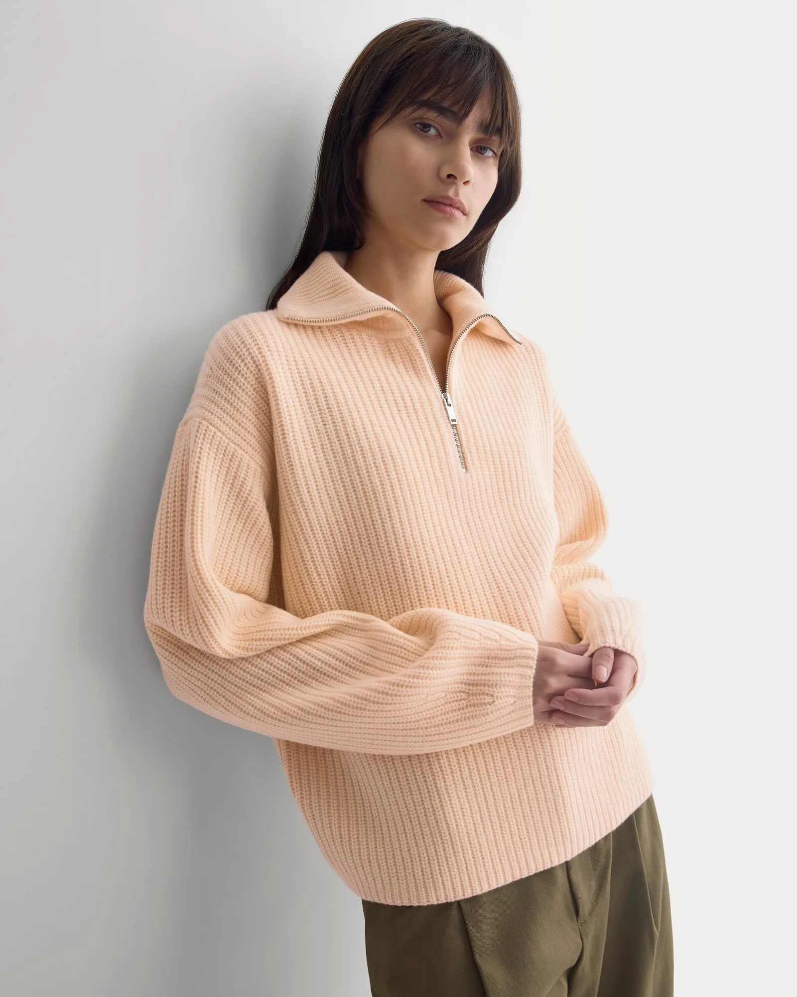 The Half-Zip Sweater in Luxe Merino | Pale Peach