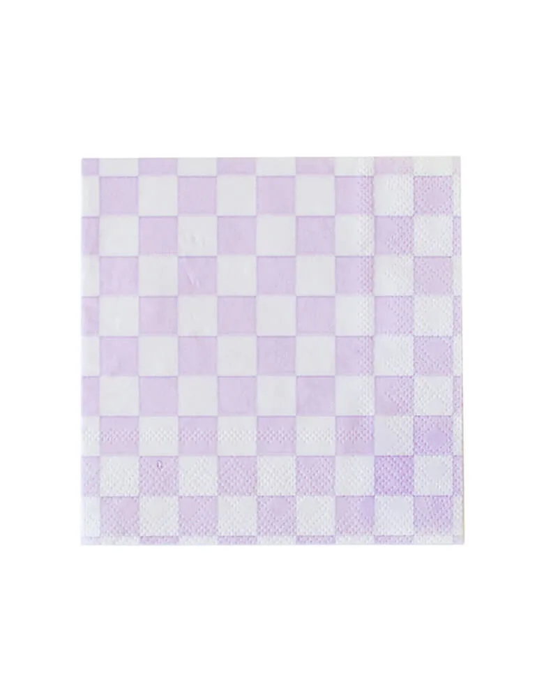 Check It! Purple Checkered Large Napkins (Set of 16)