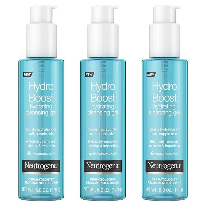 Neutrogena Hydro Boost Gel Nettoyant Visage Hydratant Léger, Nettoyant Doux & Démaquillant à l'Acide Hyaluronique, Hypoallergénique & Non Comédogène, 177 ml, Lot de 3