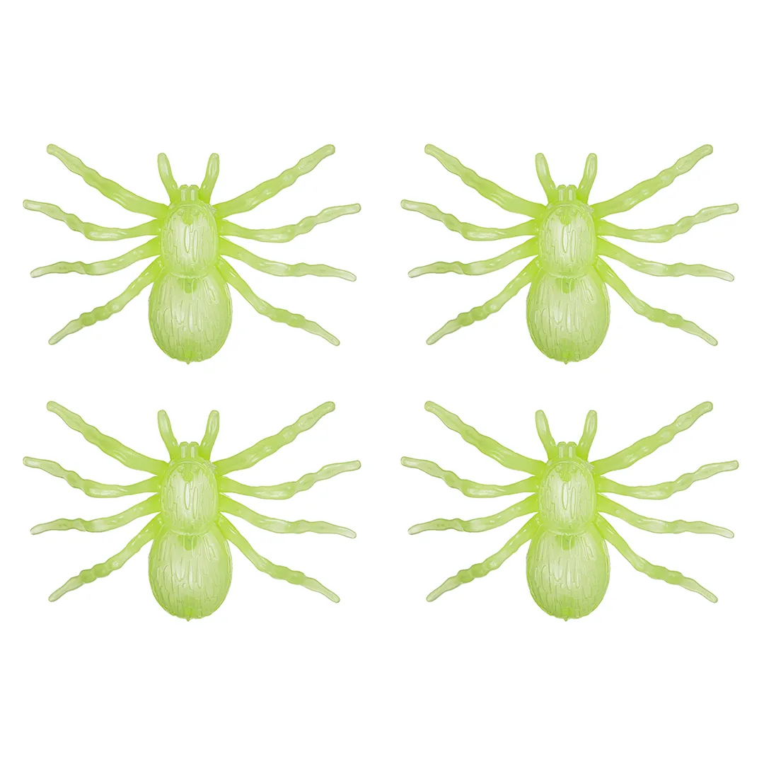 Grandes araignées en plastique Halloween qui brillent dans le noir – Lot de 4