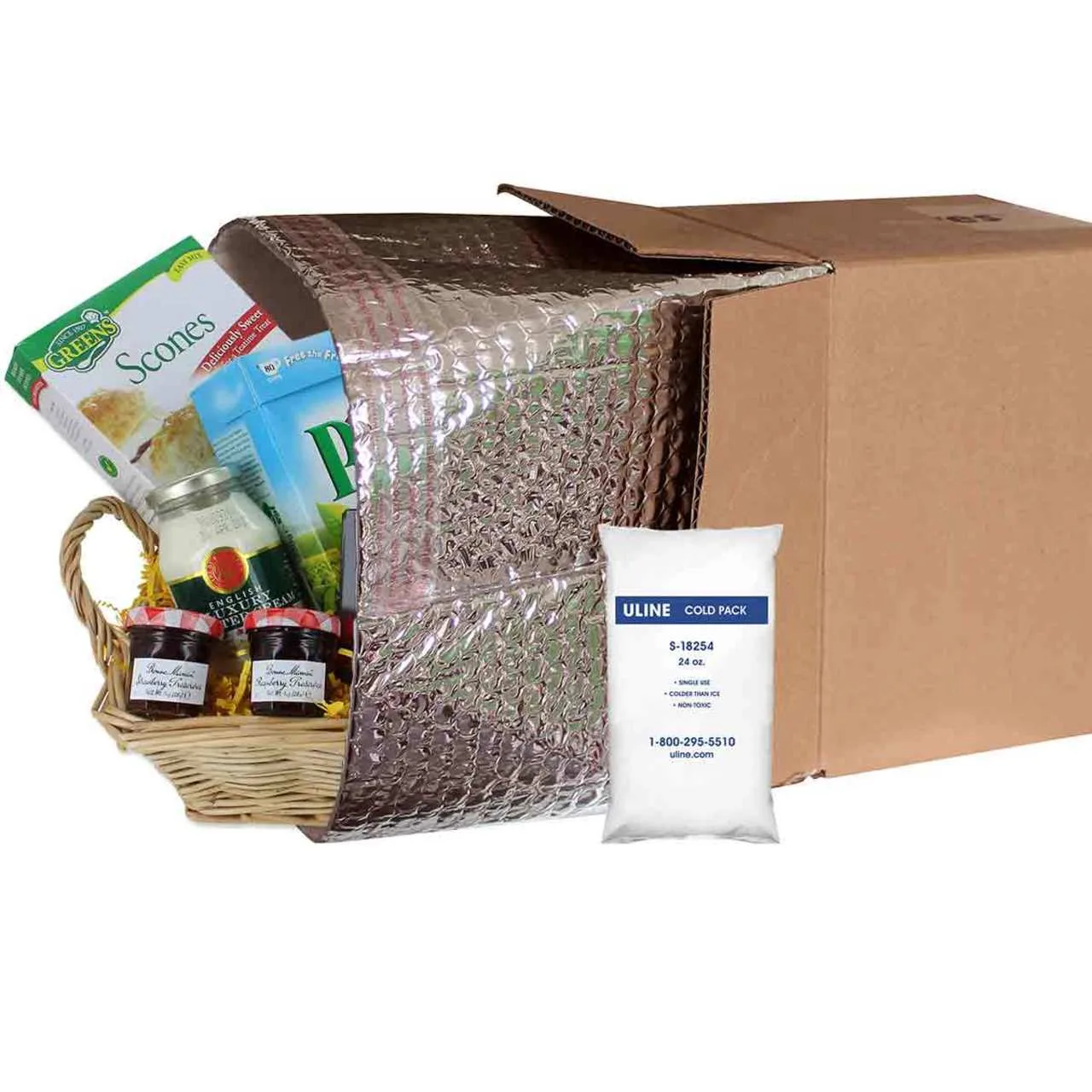 Large Size Insulated Shipping Liner With Cold Gel Pack - 16" x 12" x 12" - For Gift Baskets & Candy Tins