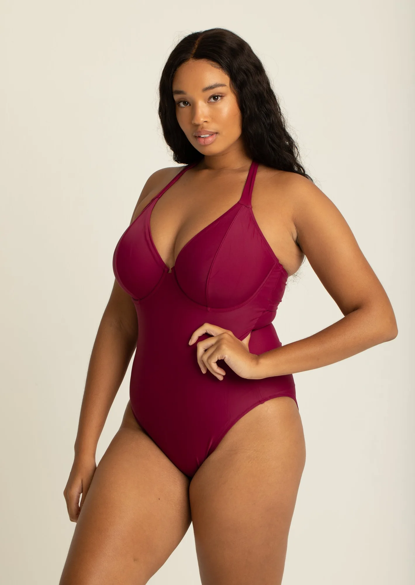 Bañador halter con aros para pecho completo Dune Dark Fuschia, tallas de copa D-GG