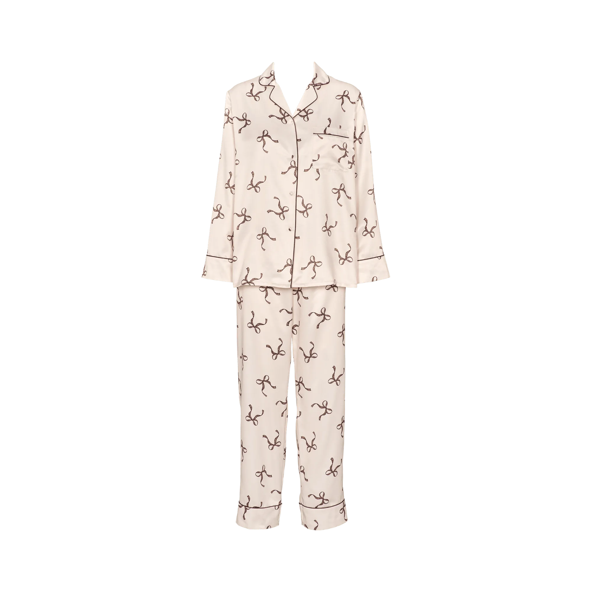 Leo sateen pyjamas AOP - Dark brown