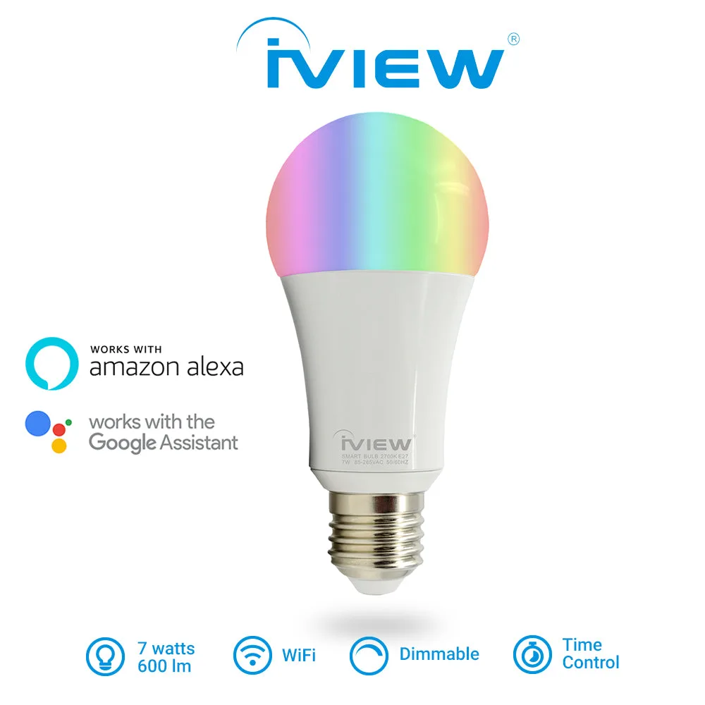 Lampadina LED intelligente multicolore ISB600 7W, 600lm, E27/E26 WiFi, compatibile con Alexa e Google Assistant