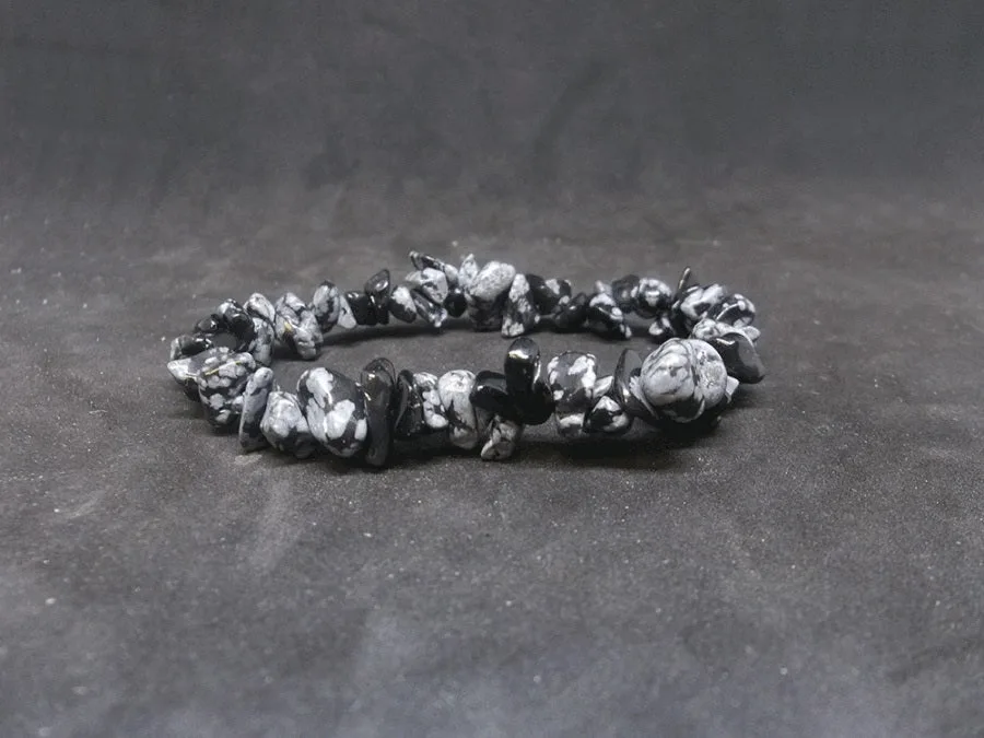 Snowflake Obsidian Gemstone Chip Bracelet