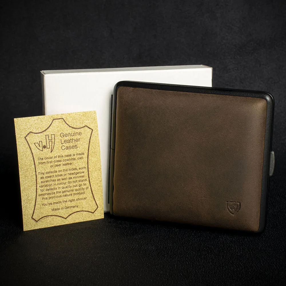 Vom Hofe Cigarette Case Kingsize Dark Brown Suede Leather
