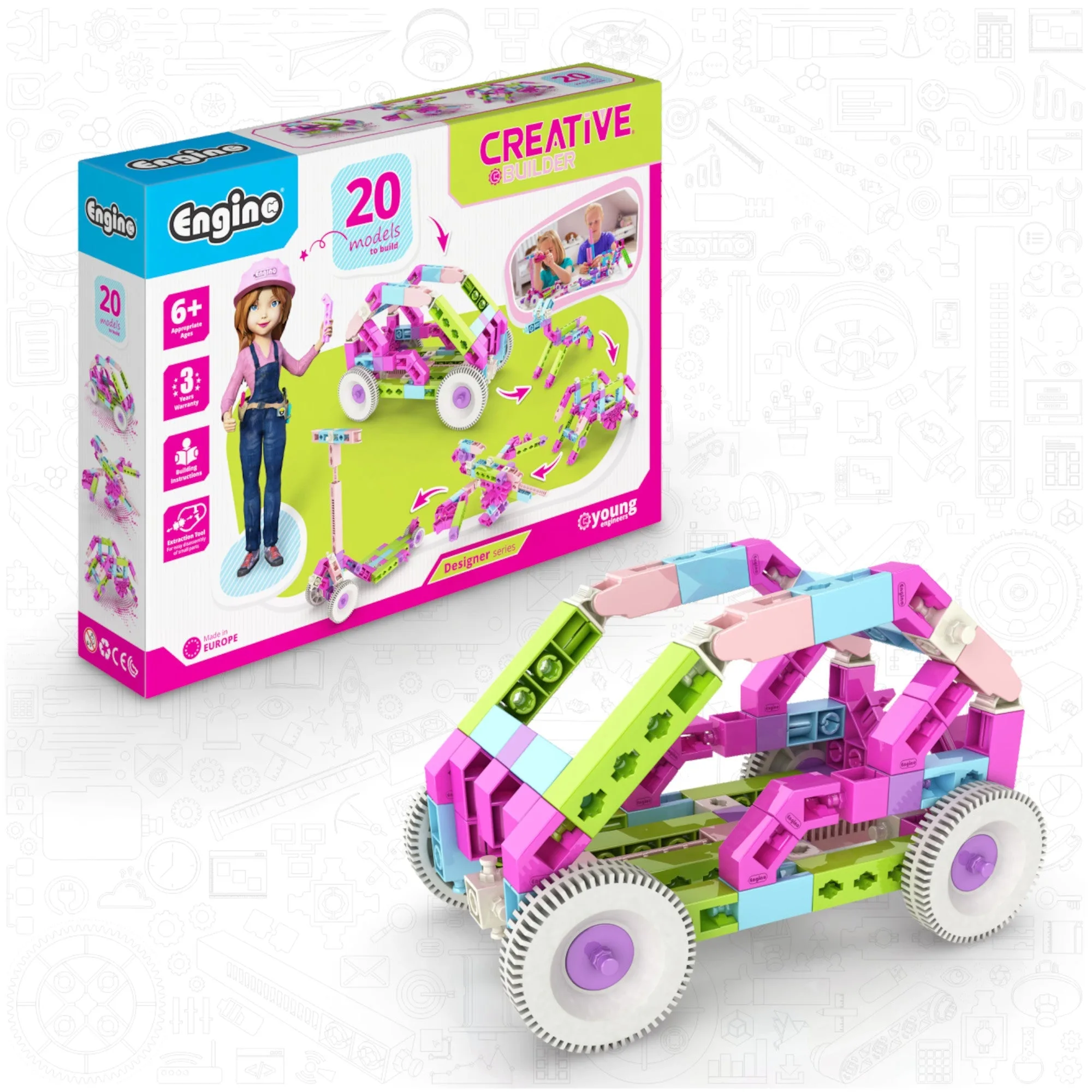 Engino Creative Builder: set de 20 modelos de diseño- juguetes STEM para niños de 6+ años (20 modelos)