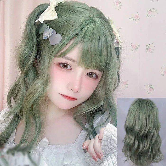 Victoria (50 cm, comprimento médio, ondulado, verde cinza) - Peruca Natural