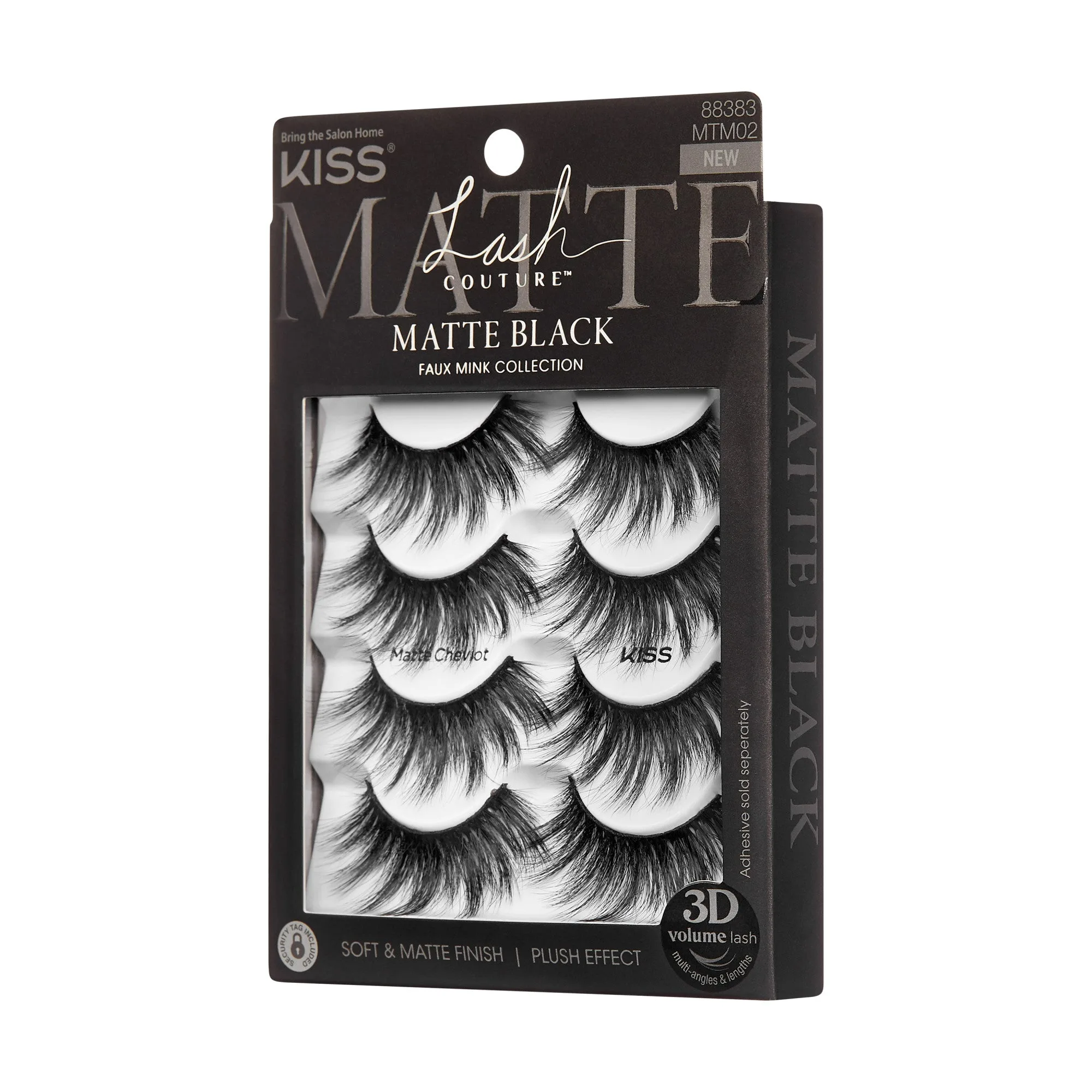 Kiss Lash Couture Matte Black False Eyelashes Multipack - Matte Cheviot | 4 paia, Ciglia a striscia, 18mm-20mm
