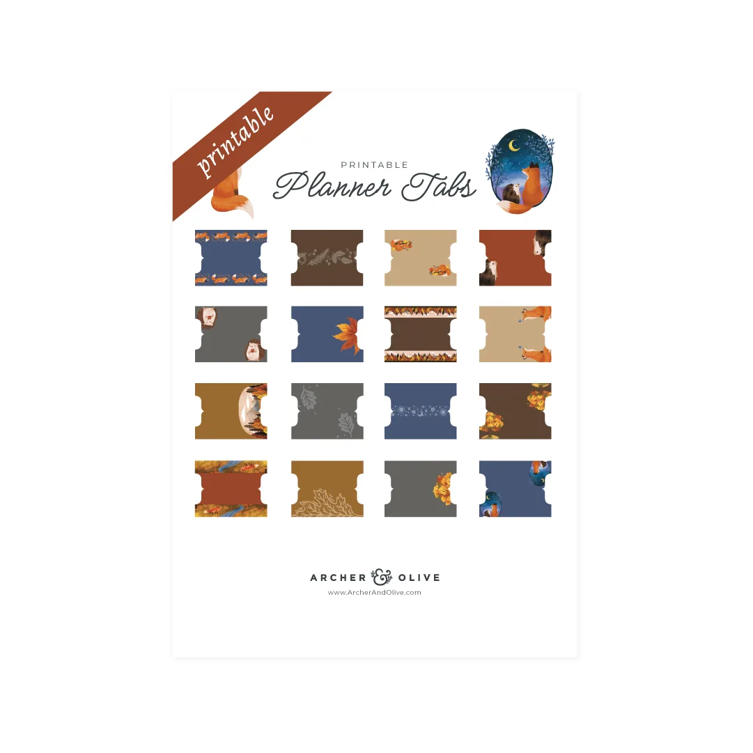 Forest Foxes Printable Planner Tabs