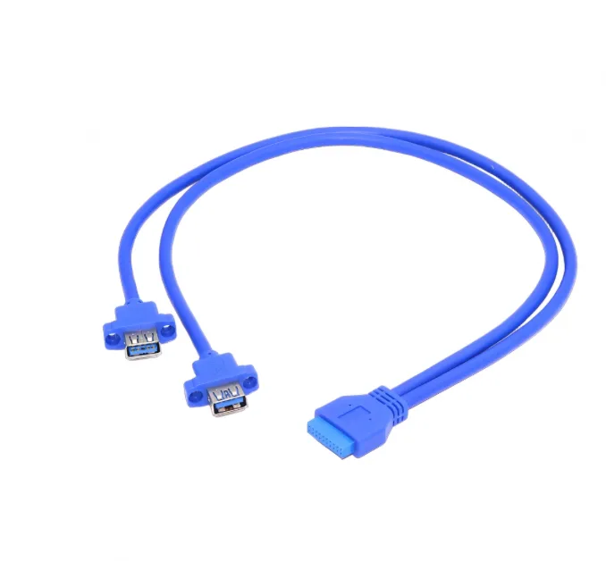Dual USB 3.0 Type-A Female Panel Mount to 19/20-Pin Motherboard Header Cable – Internal Front Panel Extension Lead