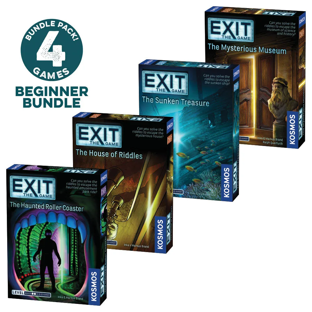 EXIT: Le jeu, Pack débutant. Pack de quatre : Le train fantôme, Le trésor englouti, Le musée mystérieux et La maison des énigmes