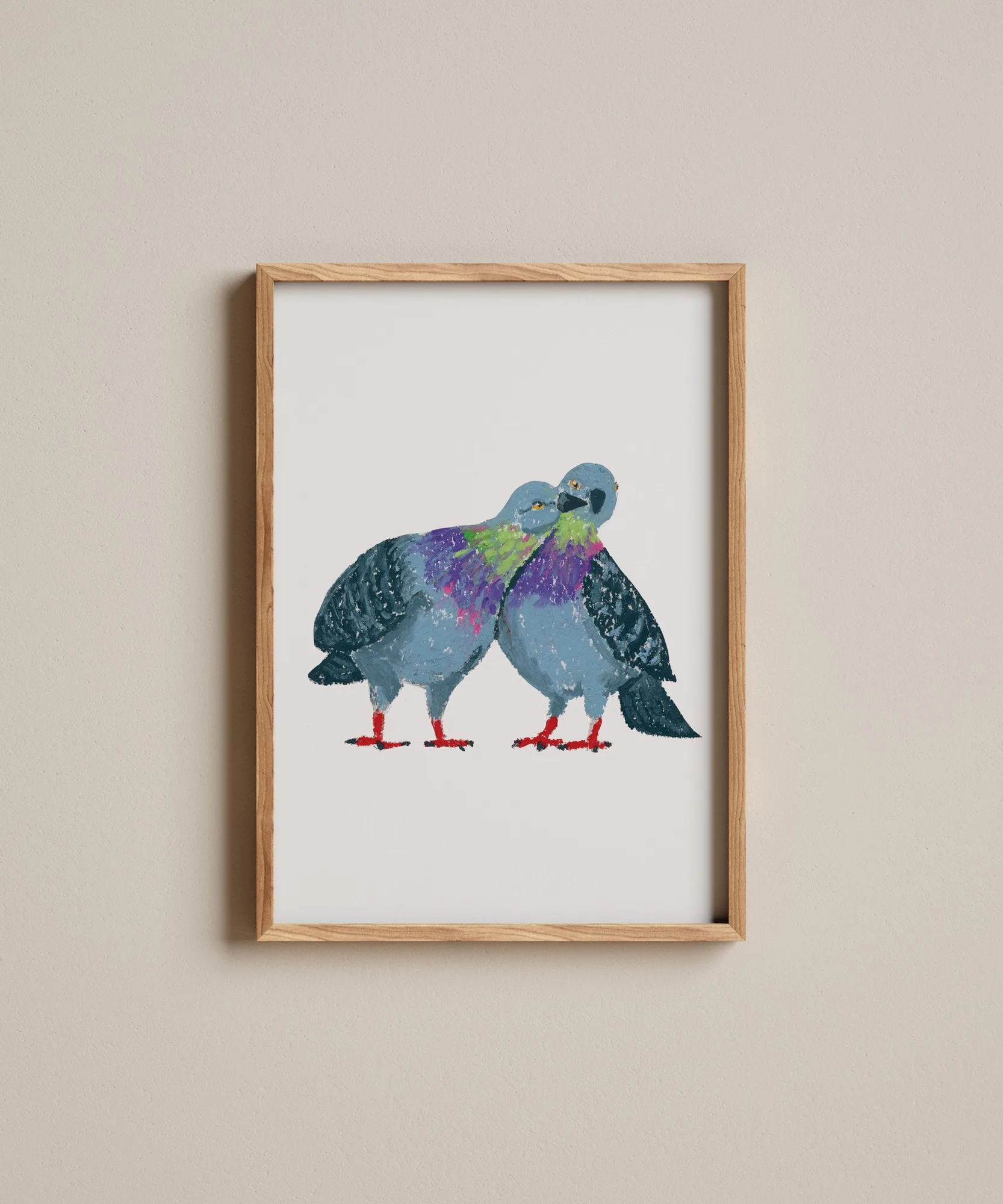Amor de pombos em pastel de óleo | Impressão artística