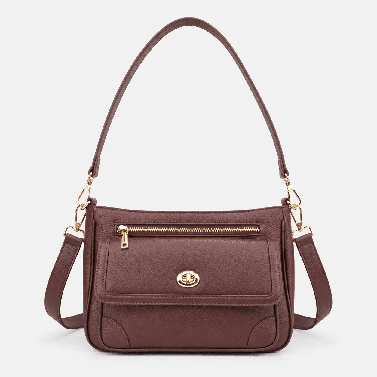Turn Lock Flap Messenger Crossbody - Pebbled Leather