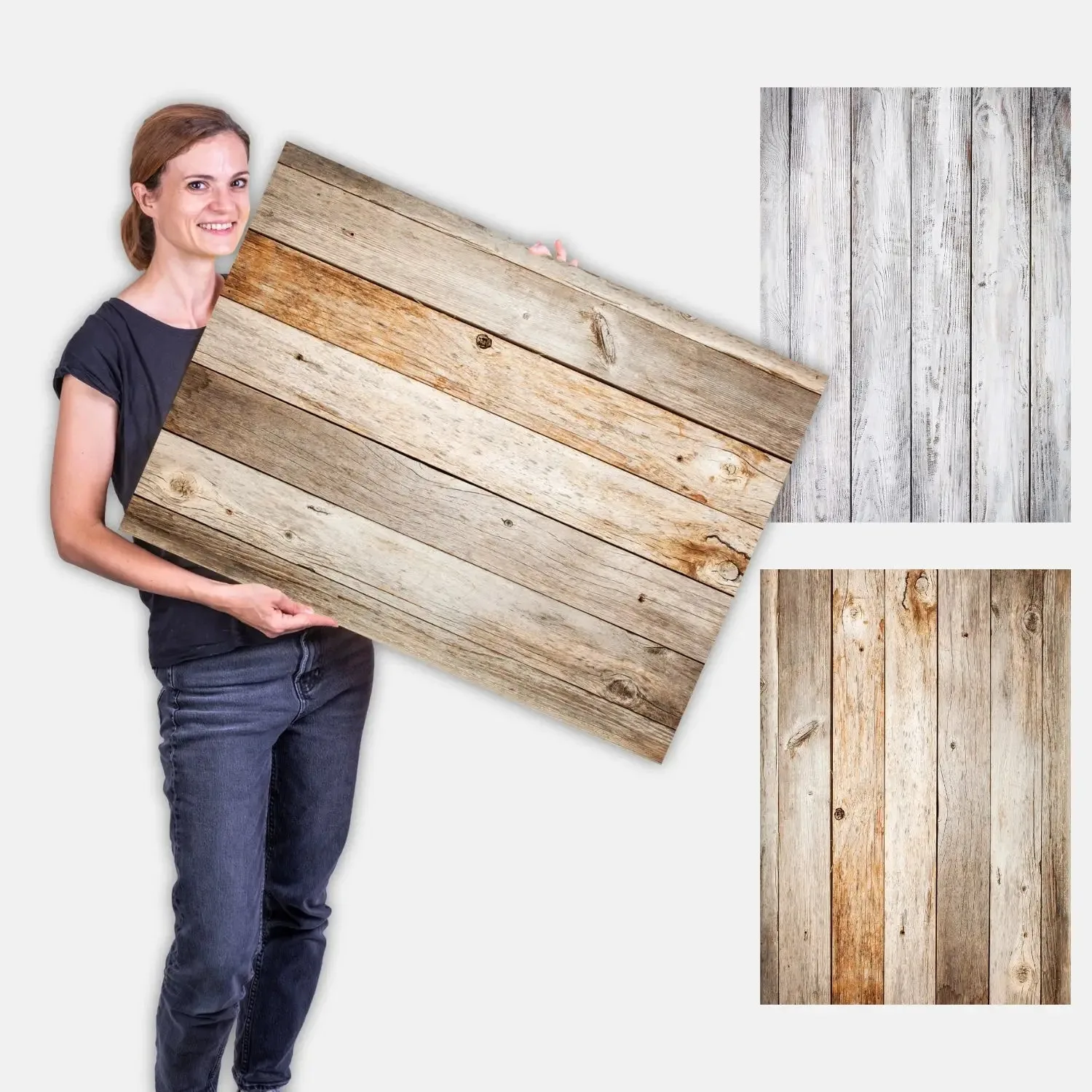 Flatlay Hintergrund 84 × 60 cm, doppelseitig – Holzoptik