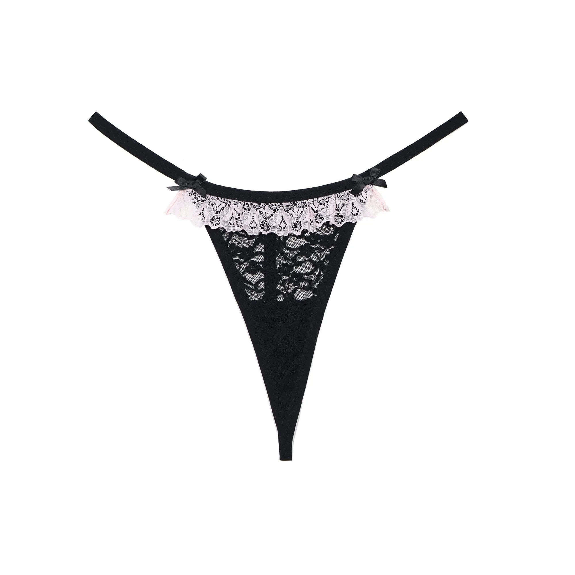 Laurie Thong Mystery Black Lace with Lace Frill