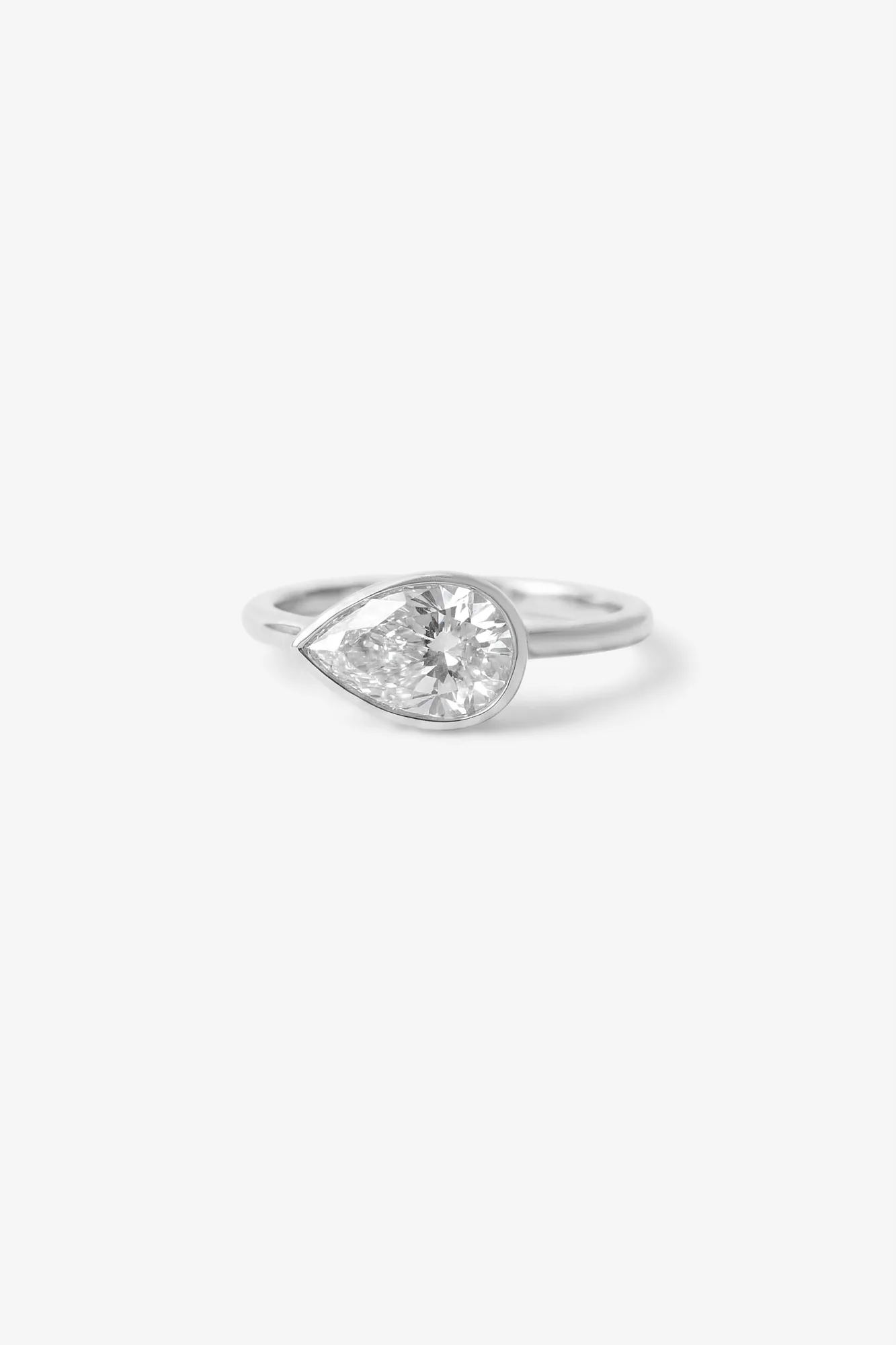 East West Pear Bezel Diamond 14K Solid White Gold Ring - Diamond