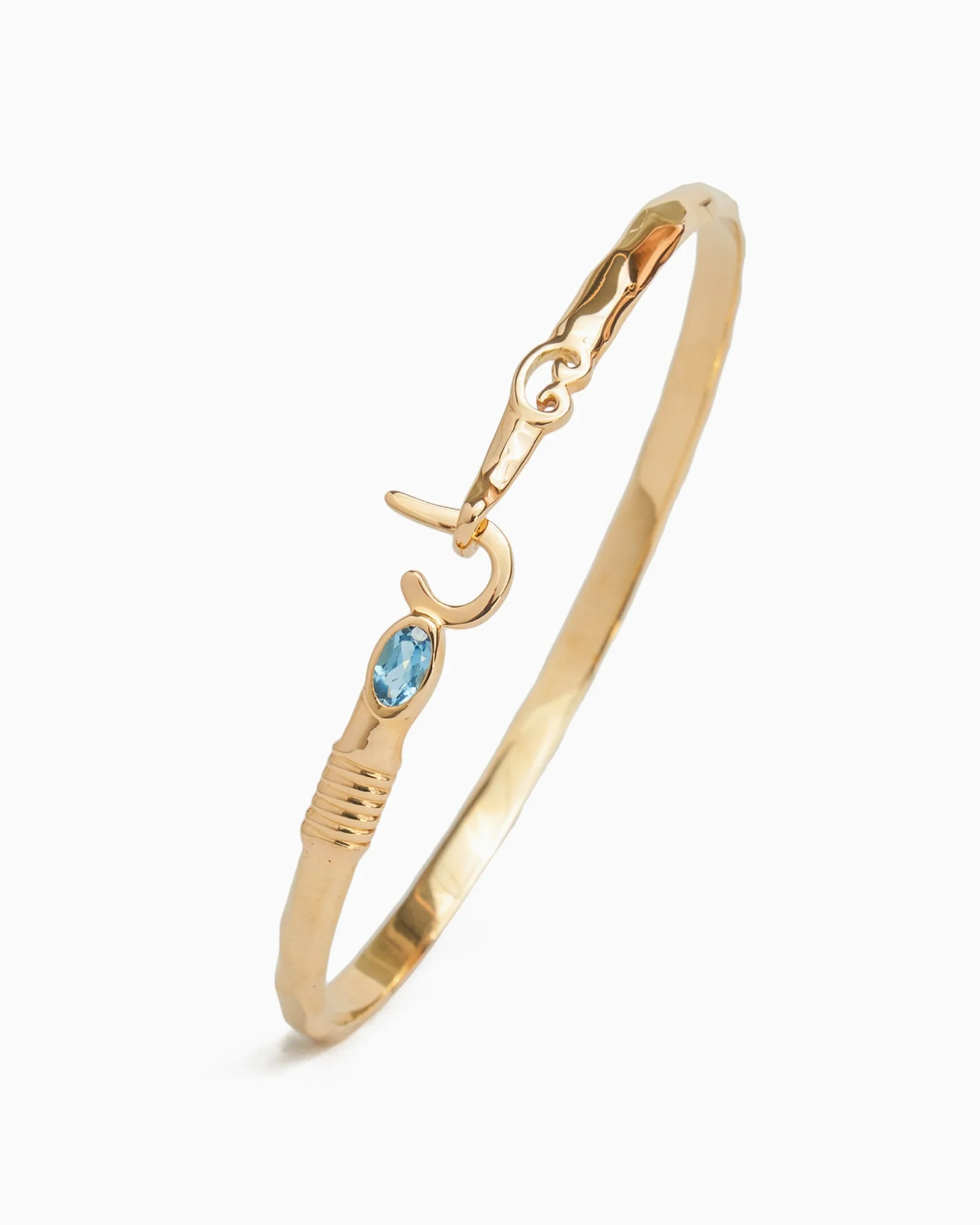 14K Gold St. John Hook Bracelet with Stone, 2.5mm - Hampton Blue Topaz