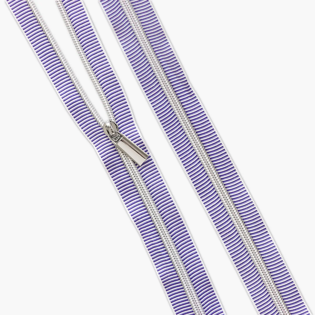 White & Very Peri Striped Nylon Coil Zippers