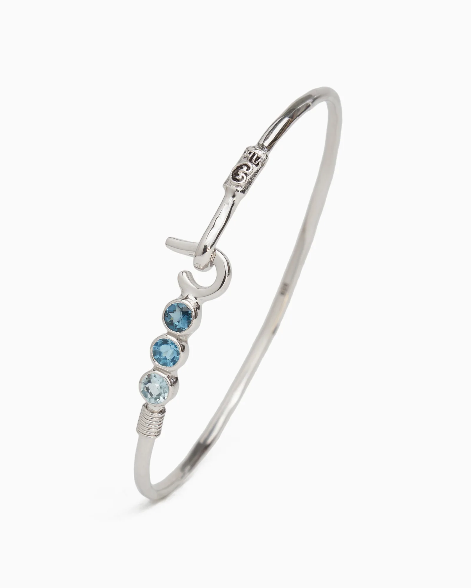 St. John Hook Bracelet with Triple Stones, 2mm - London Blue Topaz/Hampton Blue Topaz/Sky Blue Topaz
