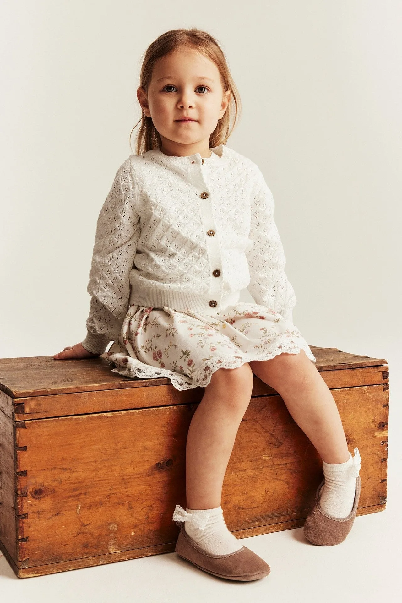 Baby & kids white pattern‑knitted cardigan