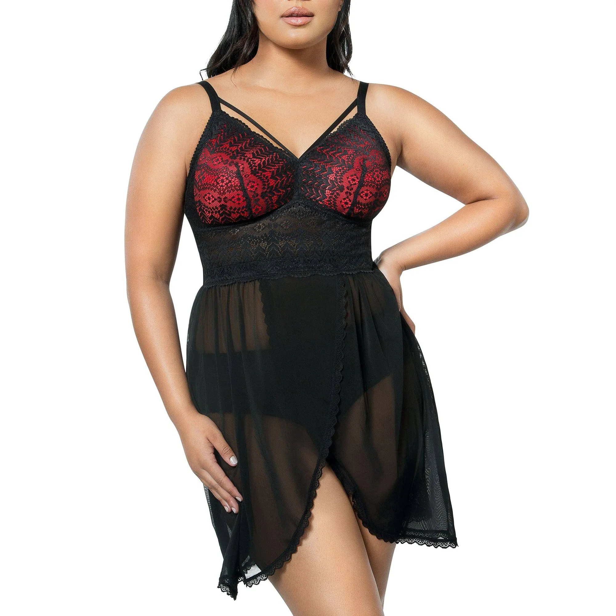Chemise sin aros de encaje Mia - Negro