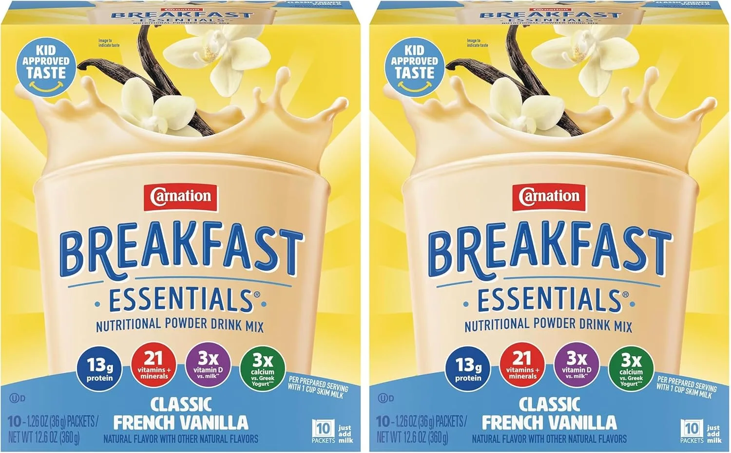Carnation Breakfast Essentials Powder Drink Mix, Classic French Vanilla, 10 Count Box of 1.26 Ounce Packets (Pack of 12)