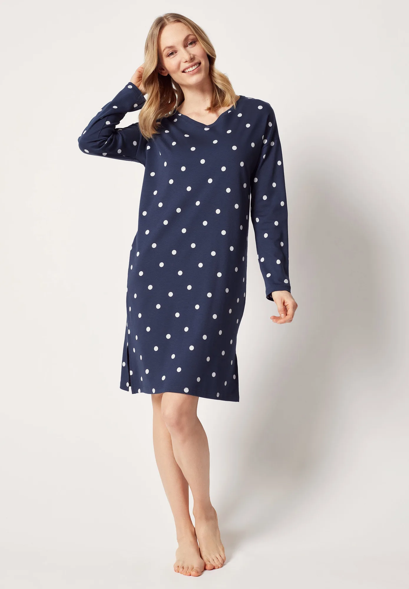 Camisón Night Basic Selection manga larga | lunares azul vestido 019018-01H058